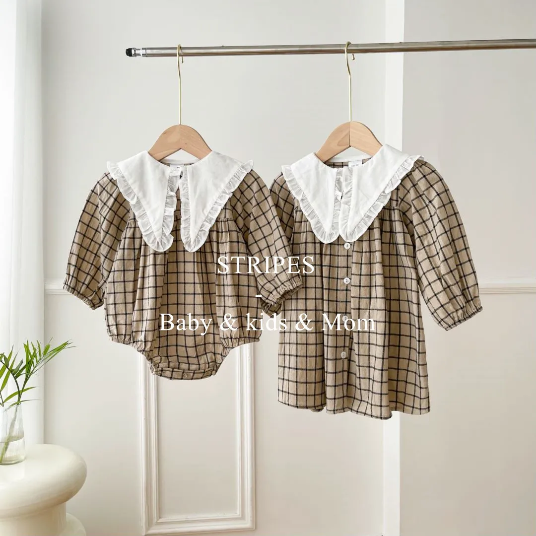 Family Matching Outfits Spring Autumn Shirt Plaid Baby Girl Cotton Romper Girl Dress Women Dress Mother Daughter Look Clothes