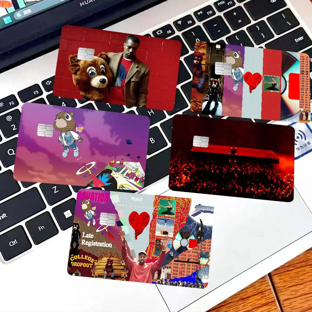 Rapper K-Kanye W-West Y-Ye Anime Cartoon Bear Skin Sticker Film Tape Case for Big Credit Debit Card Front Side