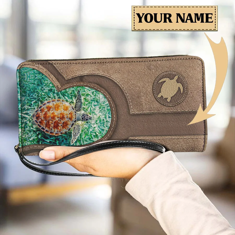 Women‘s Tote Wallet Kawaii Turtle Leather Design Daily Credit Card Holder for Ladies PU Leather Money Bag with String Customized