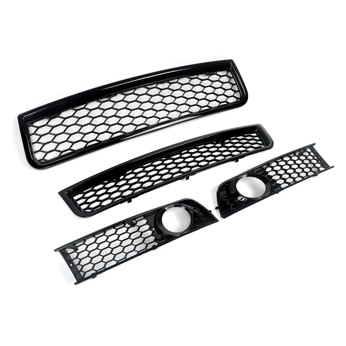 Magickit Honeycomb Grill for Audi A4 B6 Sedan 2002-2005 Front Bumper Upper & Lower Grille Fog Light Lamp Grill 4pcs Set