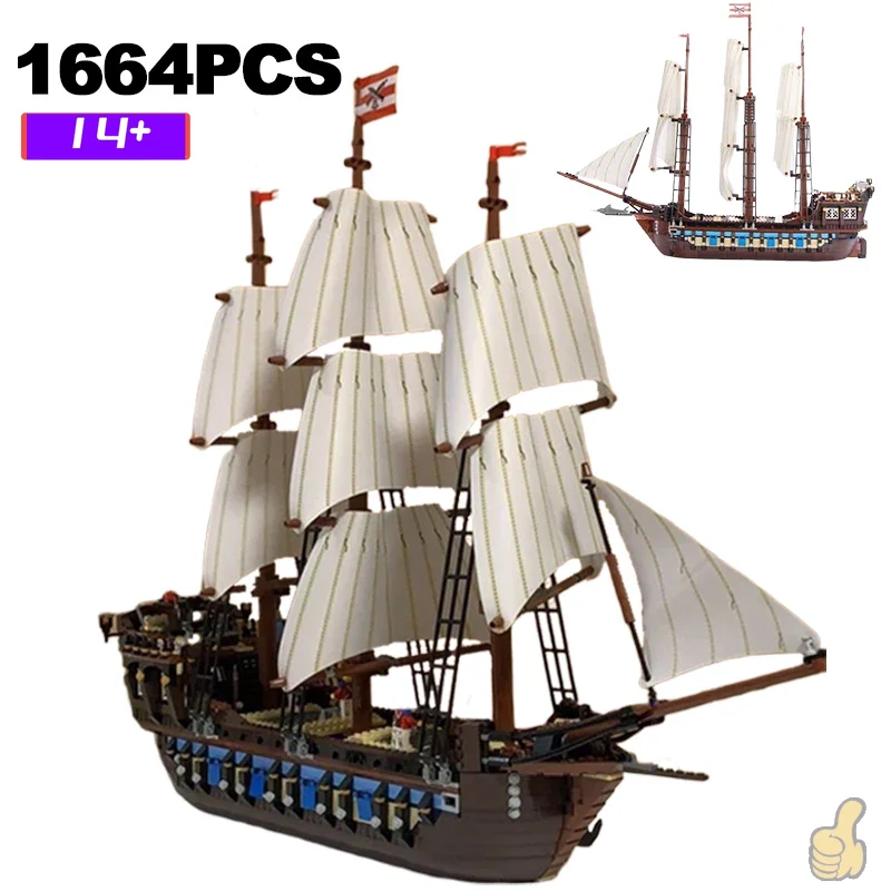 

НОВИНКА 2026: 1664 деталей, в наличии. Модель военного корабля MOC Technical Medieval Pirate Imperial Flagship, конструктор 10210, игрушка для детей.