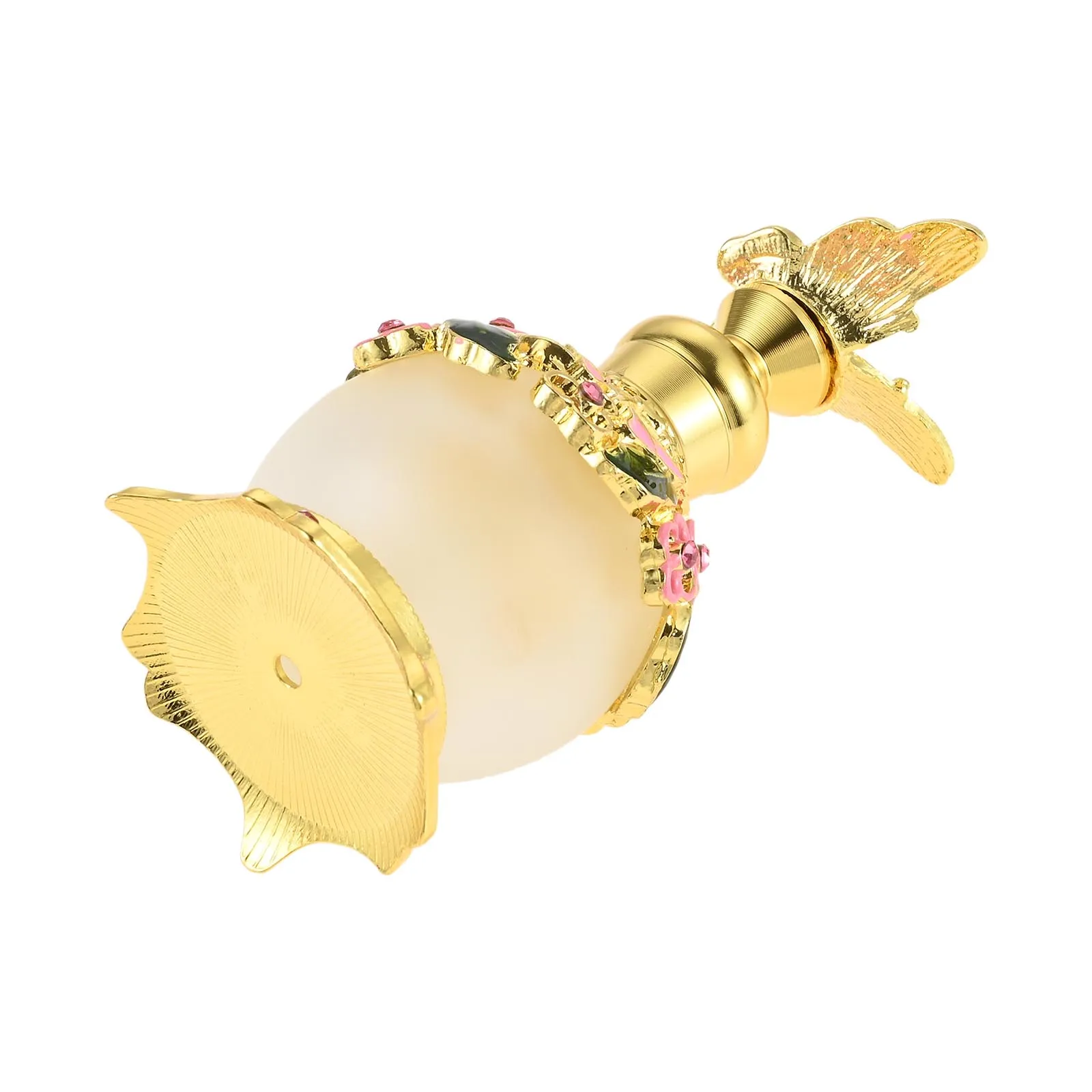 Elegant Mini Bottle 15ml Pink Butterfly Cap Golden Alloy Hollow Flower Pattern Ornament Decor Vanity Table Dresser Bookshelf