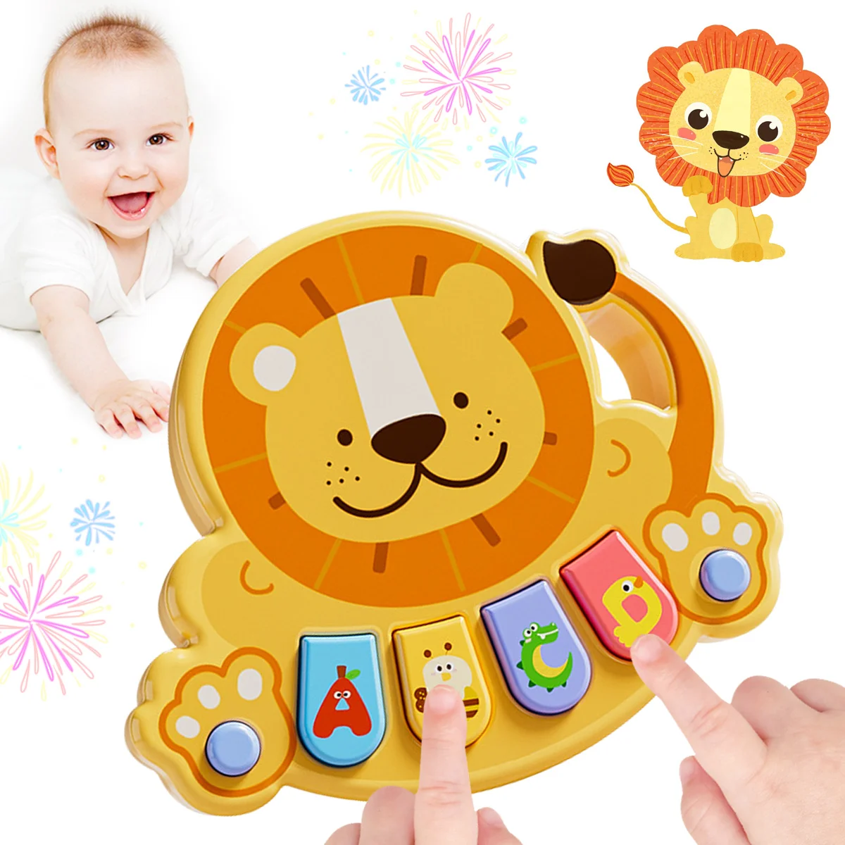 Baby Lion Muziekdoos Speelgoed, Baby Muziek Verlichting Speelgoed, Muziektoetsenbord en Piano, Baby Verjaardagscadeau