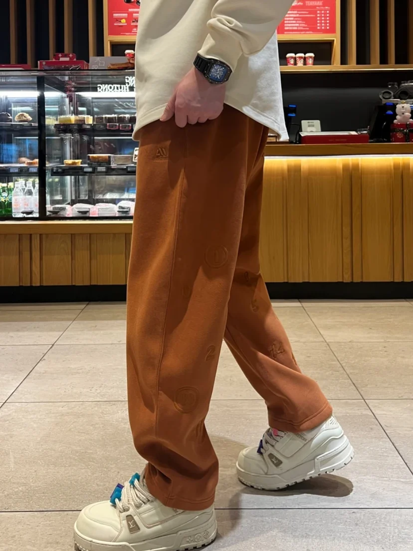 Autumn Winter New Sle Men's Casual Pants Wide Leg Loose Fit Straight Cut Embroidery Detailed Faionable Drapey Comfortable