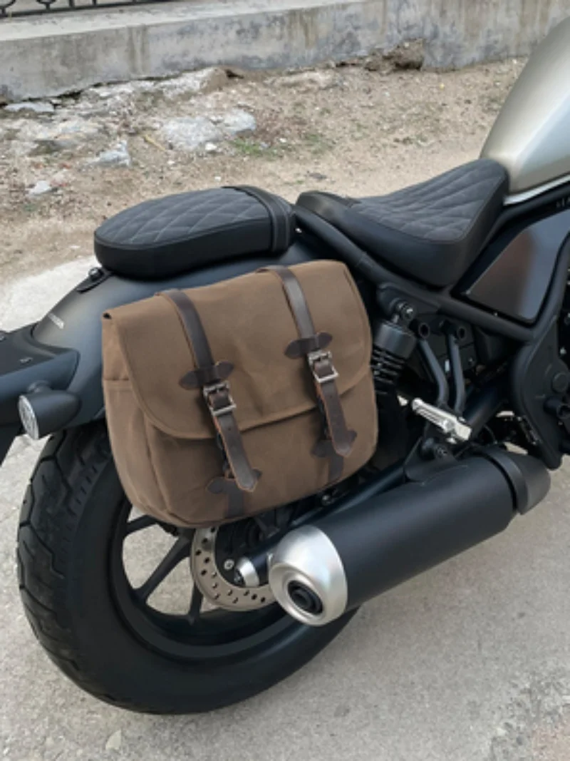 

Vintage Motorcycle Bag Outdoor Bicycle Motorcycle Bag Oil Wax Canvas Motorcycle Wax Dyed Canvas Side Bag