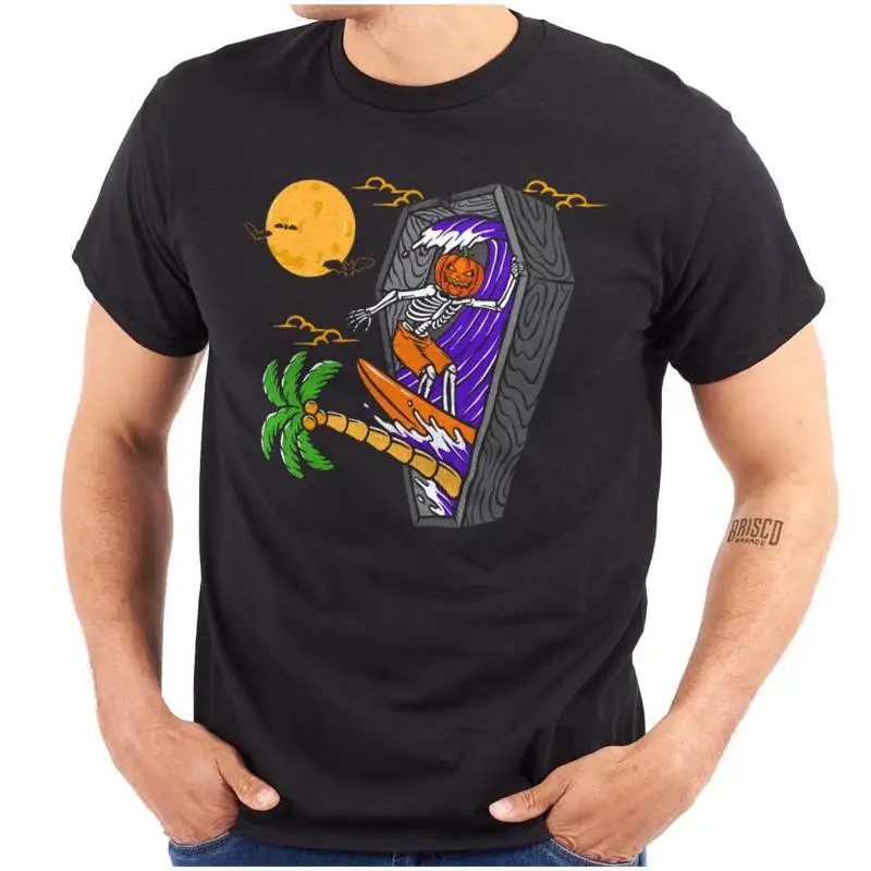 

Funny Spooky Halloween Skeleton Coffin Surf Womens or Mens Crewneck T Shirt Tee