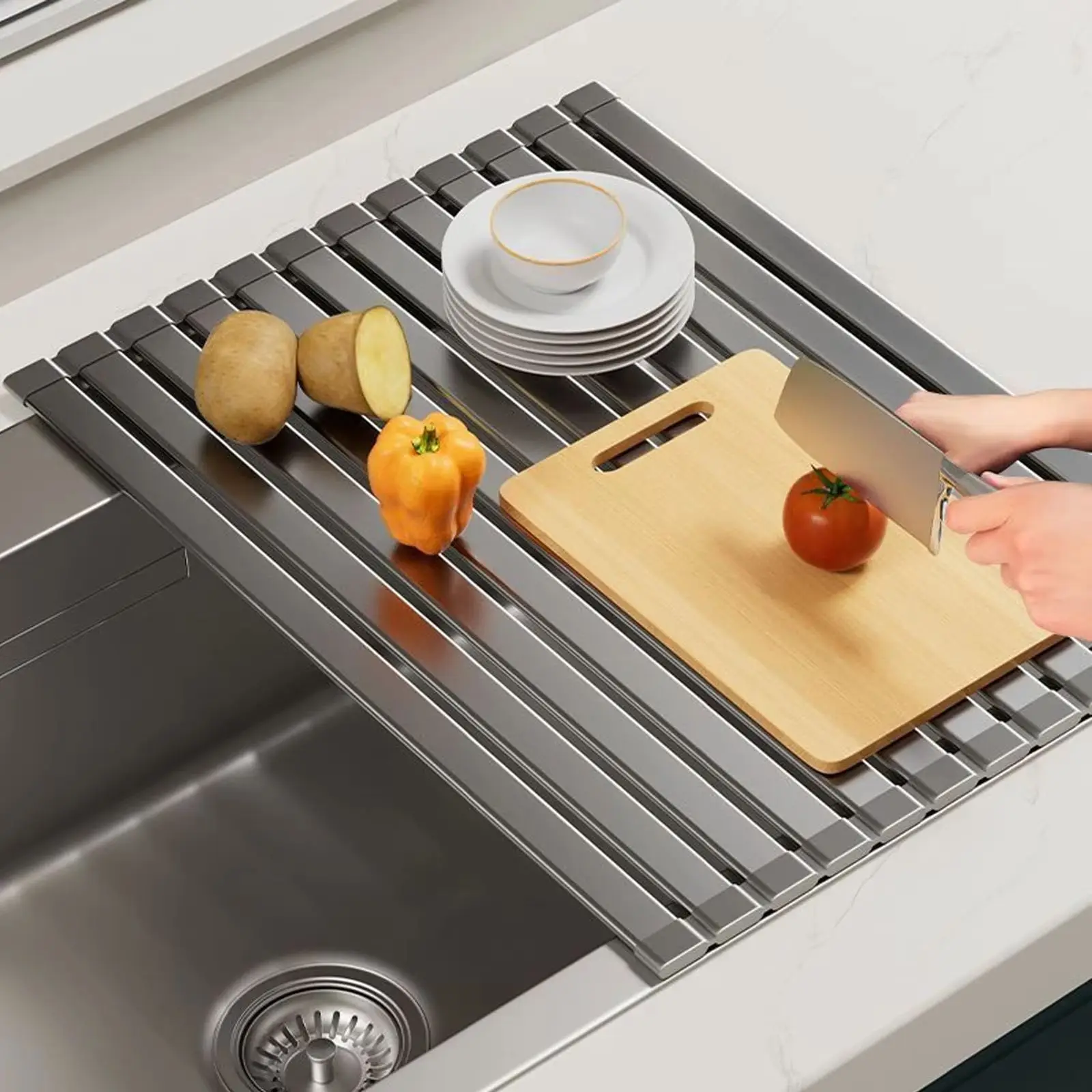 304 stainless steel sink dish rack kitchen sink drain rack dish rack foldable telescopic drain basket
