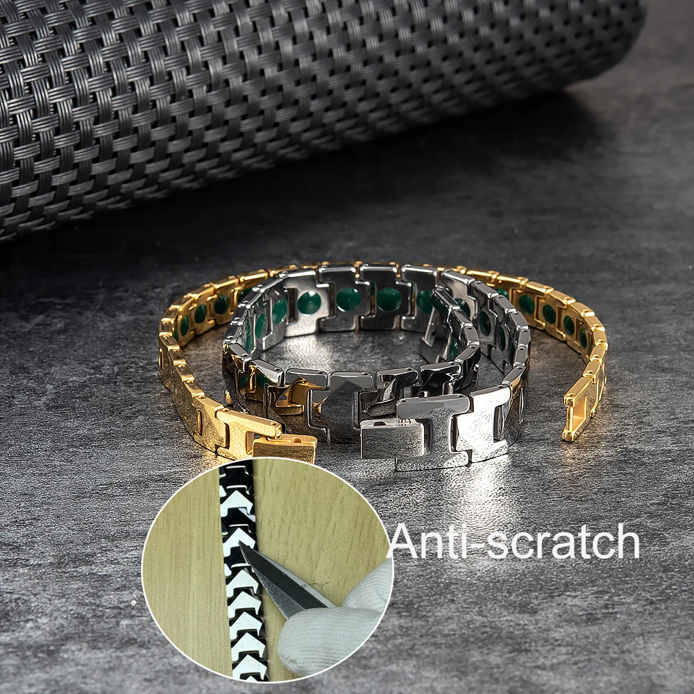 Vinterly Anti-scratch Tungsten Carbide Bracelets Couple Tourmaline Benefits Health Arrow 8/12mm Black Chain Jewelry Waterproof