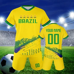 Conjunto de camisa de futebol personalizada brasil nome personalizado número camisa de futebol para clube de equipe escolar crianças juventude prática uniforme de futebol