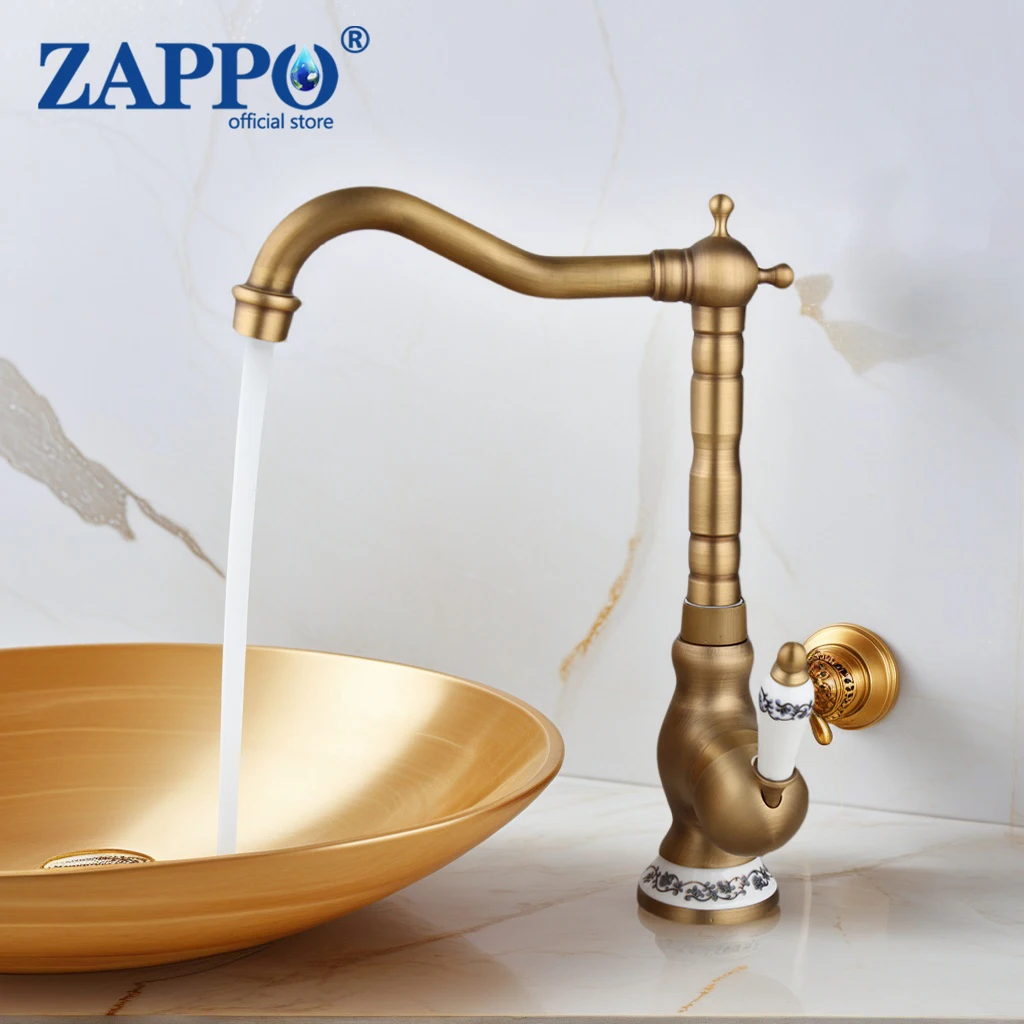 

ZAPPO Ретро антикварные латунные смесители для ванной комнаты, смеситель для горячей и холодной воды, современный смеситель, Torneira, вращающийся на 360° излив, кран