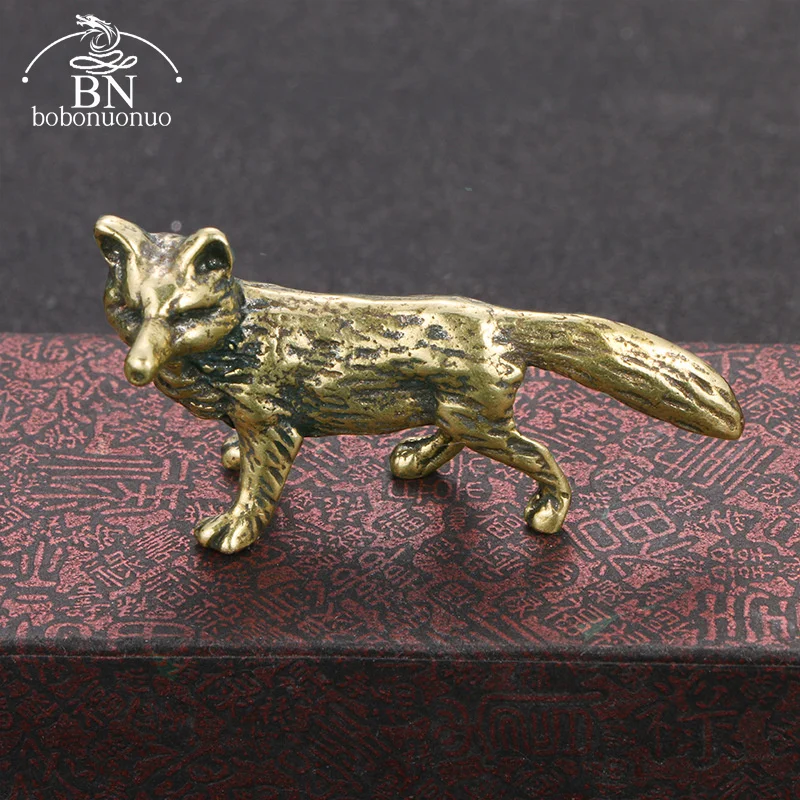 Solid Brass Fox Figurines Miniatures Desk Ornaments Tea Pet Crafts Retro Small Animal Statue Children Toy Gifts Home Decorations