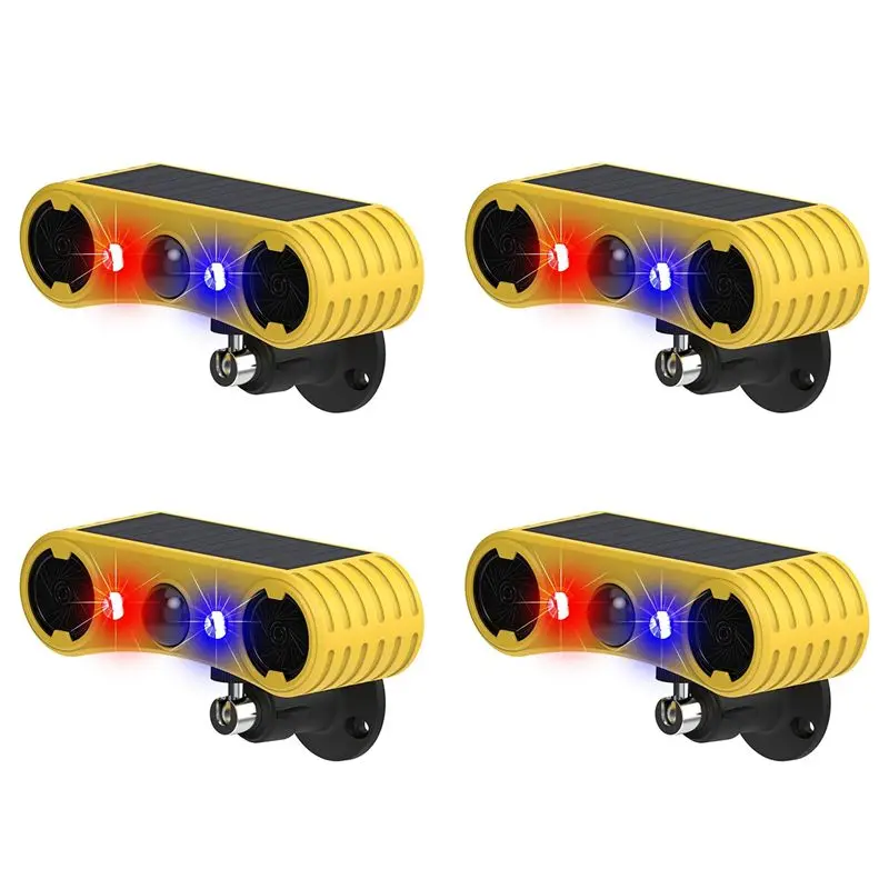 4X Solar Motion Sensor Alarm, Outdoor Warning Light,13 Sounds Security Alert System Animal Repeller For Farm Yard Barn