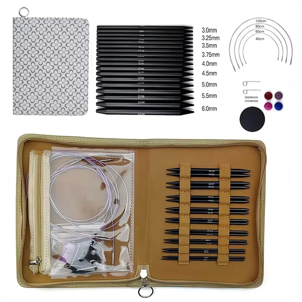 9 Pairs Aluminum Interchangeable Circular Knitting Needle Set, Detachable Needle Tips, DIY Craft Weaving Tools Accessories for Y