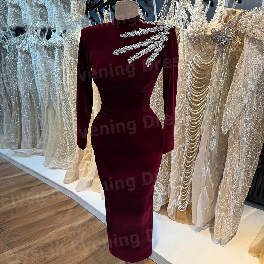 

Великолепные женские вечерние платья русалки с высоким воротом, платья для выпускного вечера по индивидуальному заказу, простые платья с длинными рукавами и бисером, Vestidos De Fiesta Elegantes