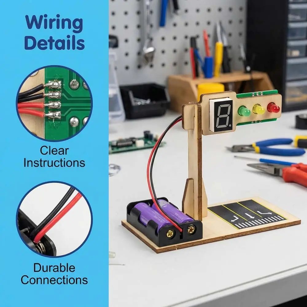 Wooden Traffic Signal Model Material Bag LED Light Intelligence Design Traffic Light Model Countdown Function Handmade Craft