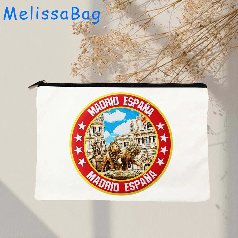 Barcelona Bern Brussels Los Angeles San Francisco Madrid Massachusetts City Emblem Canvas Cosmetic Makeup Bag Pencil Case Pouch