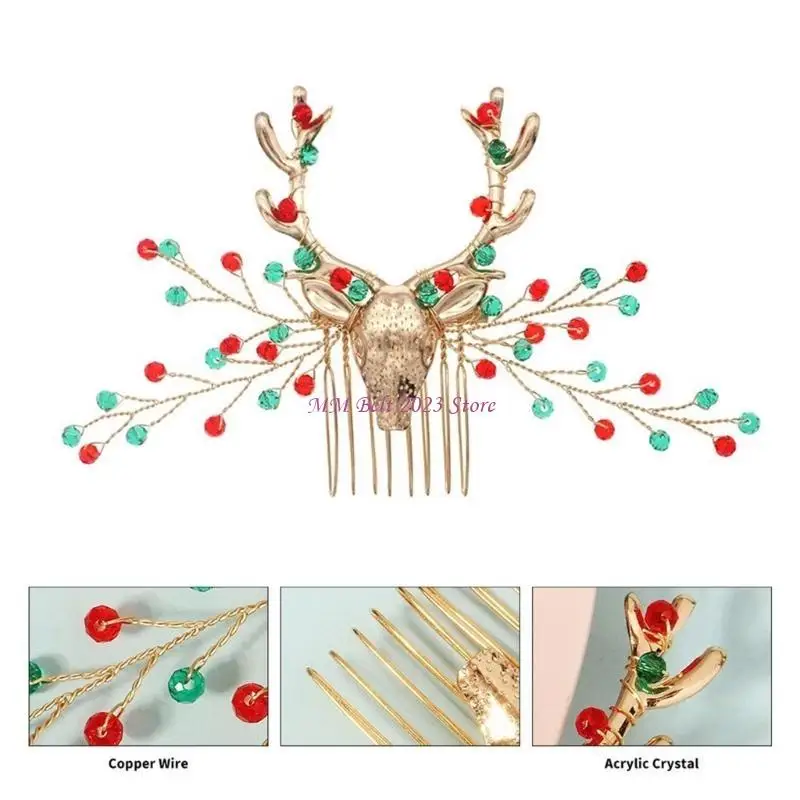 49me kerst rendier Hair Comb Festival Haarclip met Rhinestones Family Gathering Headpieces Holiday Celebration Props