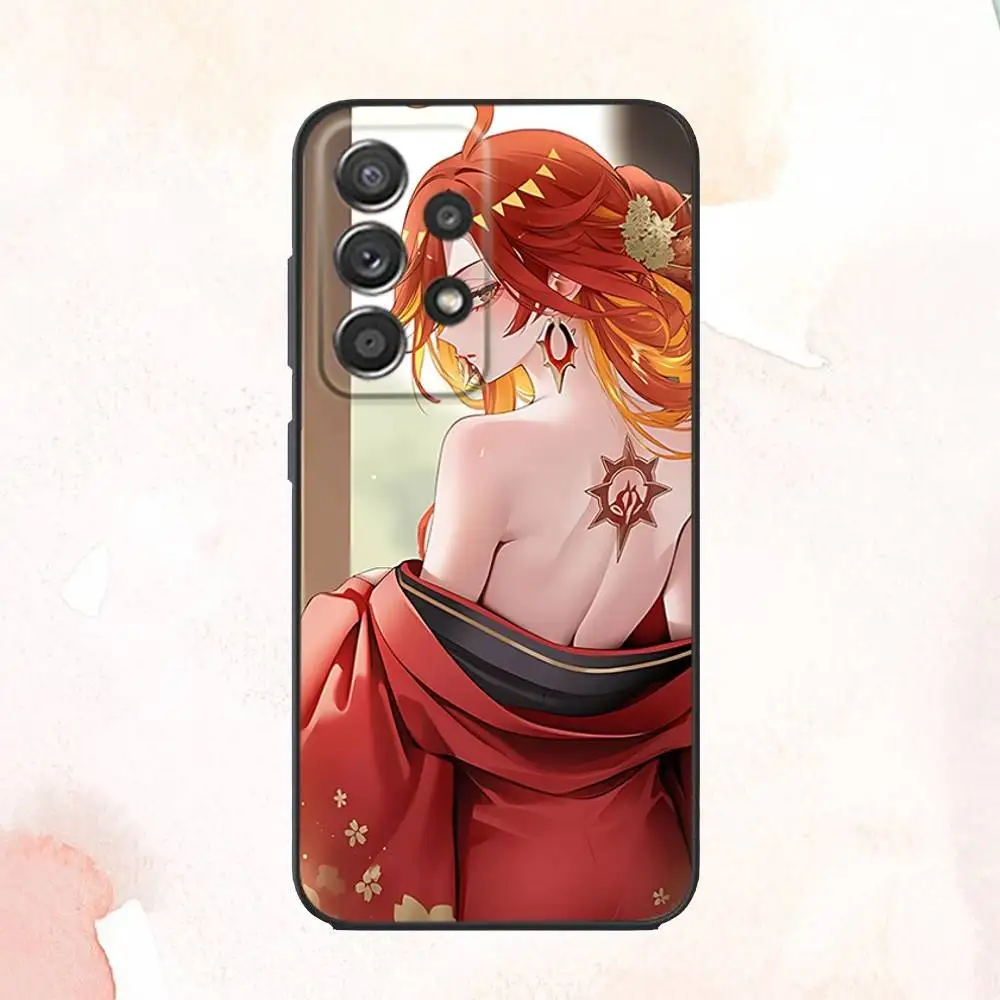 حافظة هاتف G-Genshin Mavuika Impact لهاتف سامسونج S25، S24، S21، S22، S23، S30، Ultra، S20، Plus، Fe، Lite، Note، 10,9,5G غطاء أسود