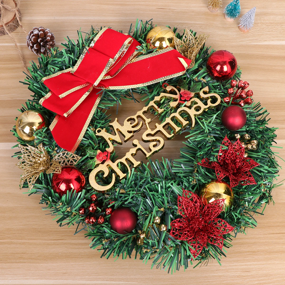 

Christmas Wreath Decorations for Front Door Hanging Xmas Balls Rattan Hoop Artificial Wreath Shiny Design Home Decor Fall