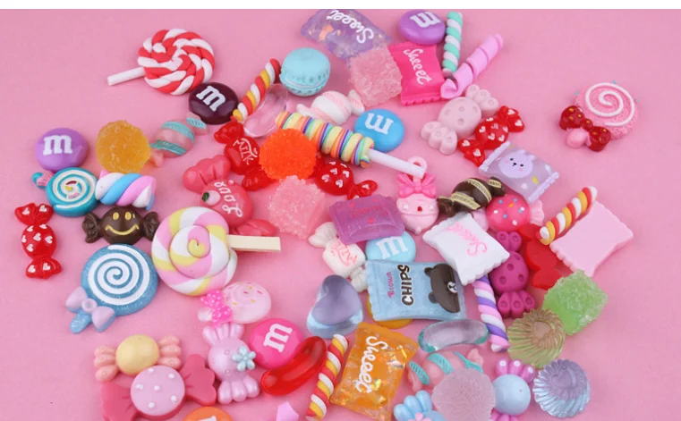 30pcs/lot Mix Resin Lollipop Rainbow Donuts Candy Lucky Bag DIY Craft Scrapbook Cabochons for Bows Food Toys Materials