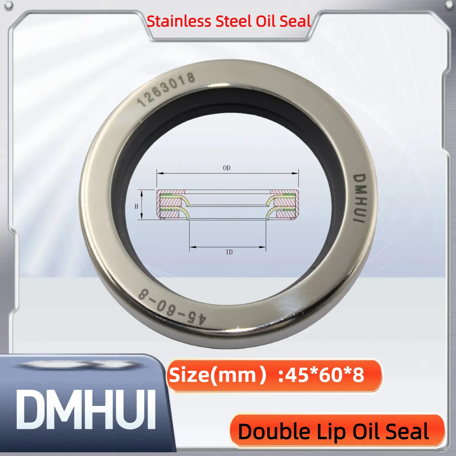 

Oil Seal 45x60x8 Double Lip Seal Stainless Steel Oil Seal PTFE SS 45×60×8
