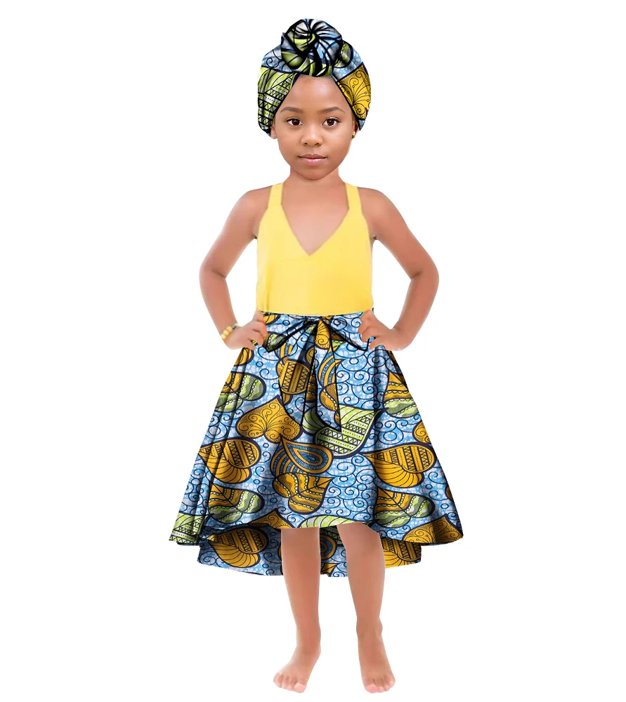 orientar-アフリカの女の子の服ヘッドスカーフがプリントされたロングスカートティアードスカート子供服wyt842