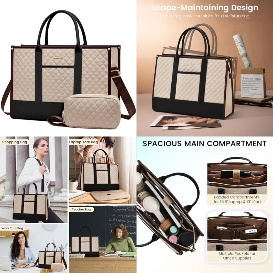

Laptop Bags for Women, Waterproof Work Tote Bag with Clutch, Professional Teacher Computer Purse Lightweight Shoulder Bag Trave