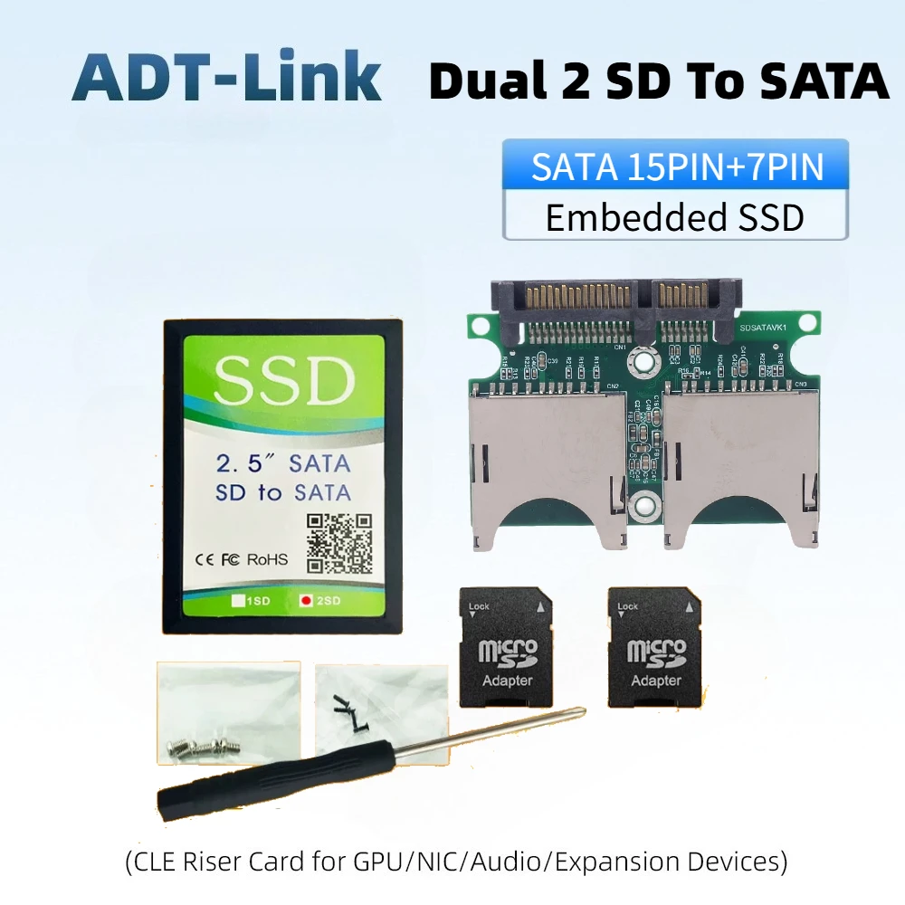 Dual 2 SD Memory Card SD2 To SATA 15Pin+7Pin SSD Card Adapter Converter SSD Adapter Enclosure Industrial Mobile Embedded Storage