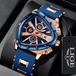 LIGE Fashion Triangle Men Watch Sport Army Mens Watches Luxury Waterproof Quartz Clock Man Chronograph Military Wristwatch Reloj