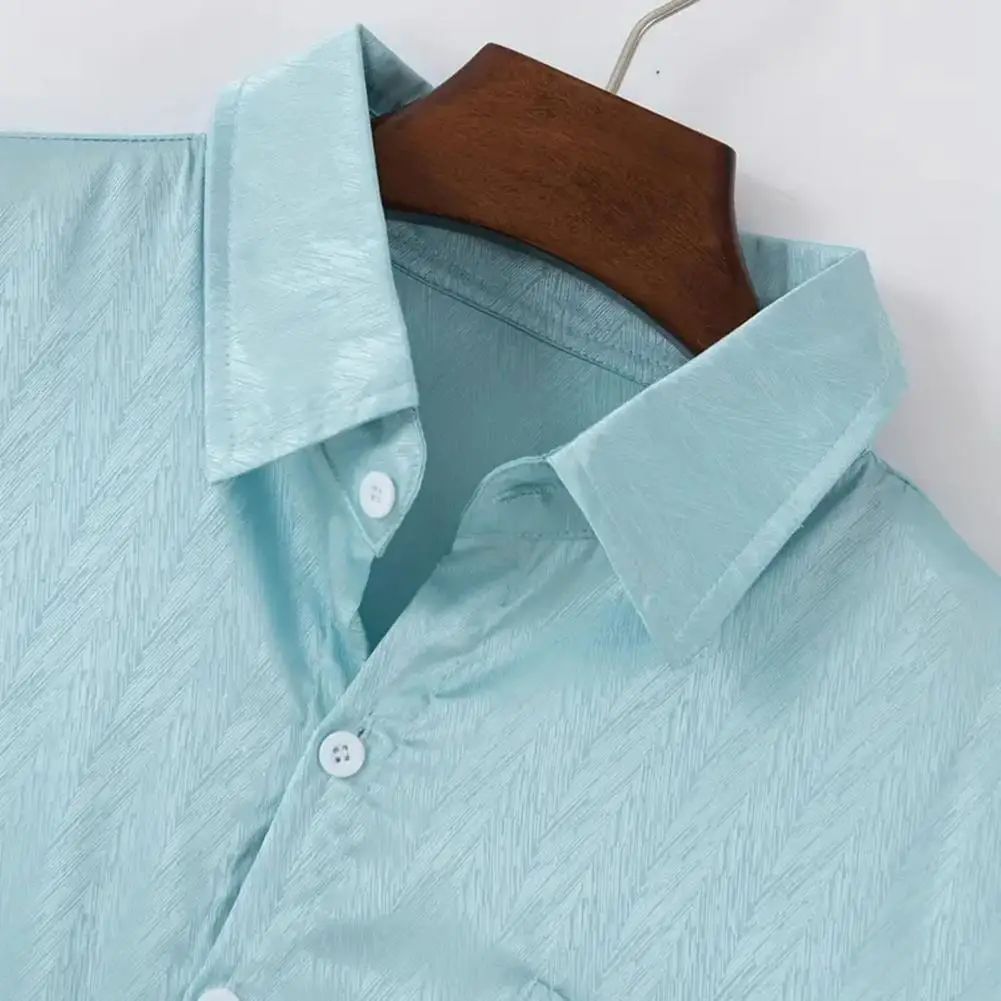 

Men's Polyester Shirt Slim Fit Men's Top Men's Glossy Dress Shirt Long Sleeve Formal Button Down Shirt Turndown Collar for Prom