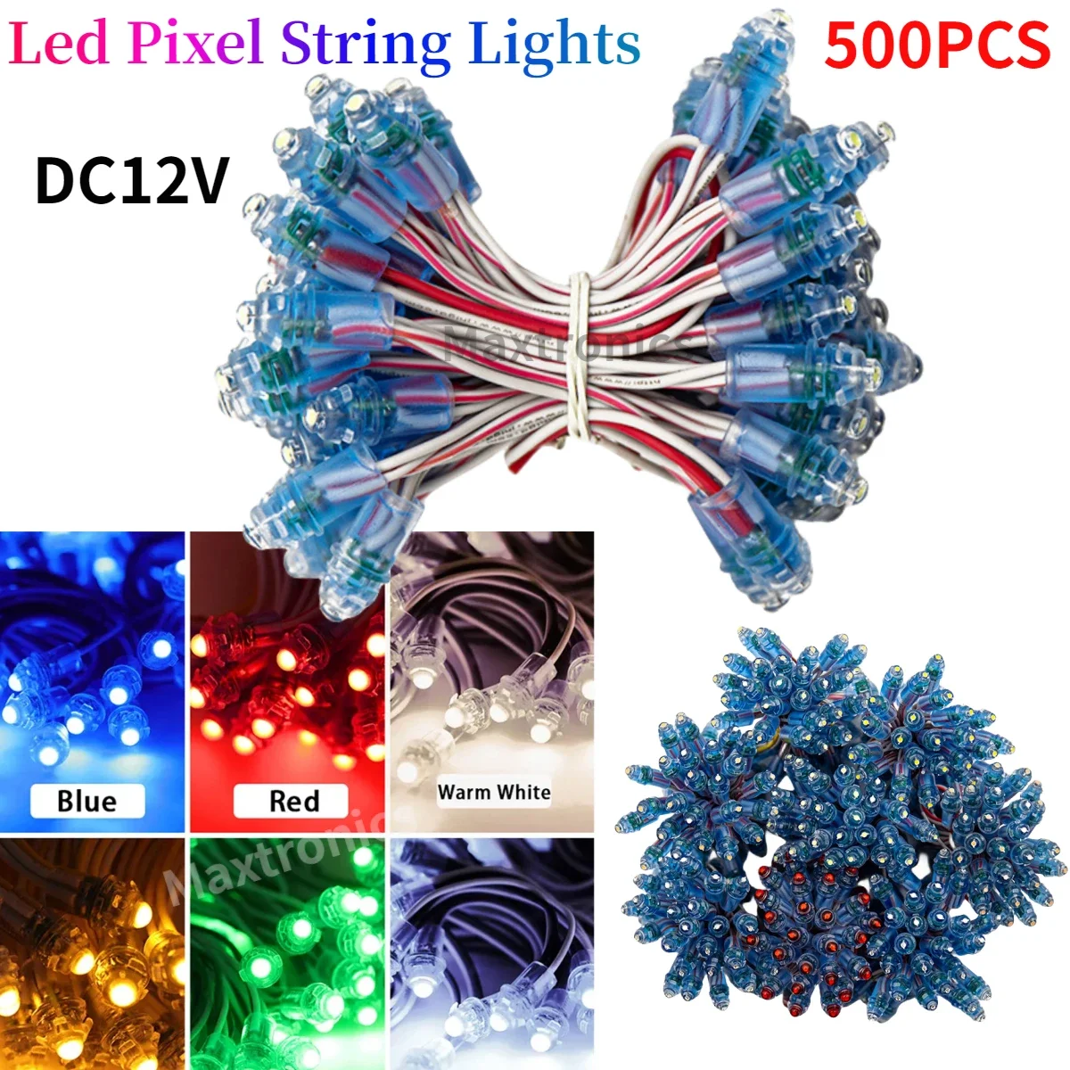 500PCS DC12V F9MM Led Pixel String Lights Single Color LED Modules Waterproof IP67 for Outdoor Sign Board Amusement Park Decor