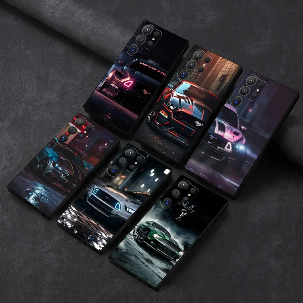 Luxury Sport Cars M-Mustang Phone Case For Samsung Galaxy S24Ultra S23 S21 S20 Fe S10 S25 S22 Plus S24 Ultra 5G Black Soft Cover