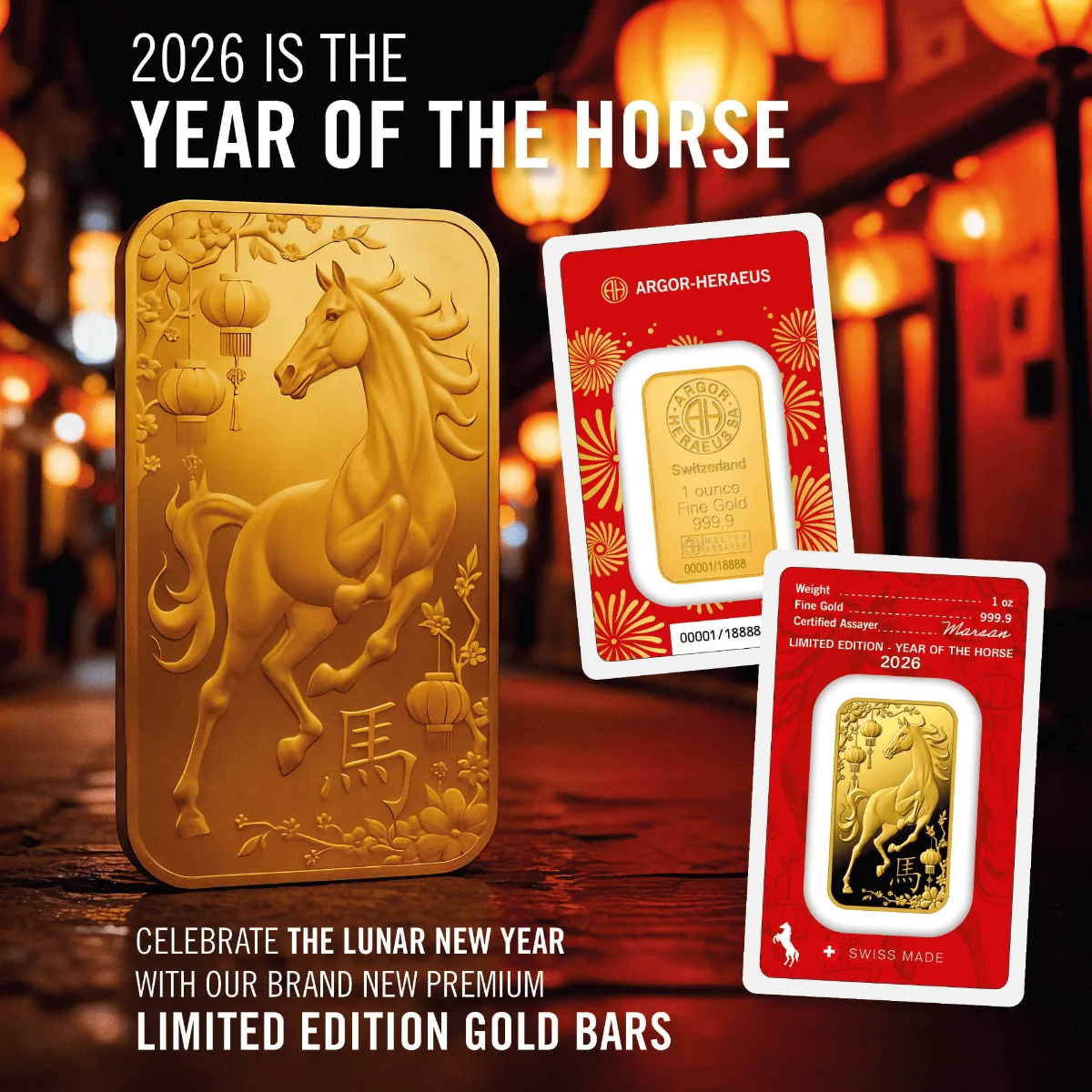 New Arrival Argor 1oz Gold Bar 2024 Dragon Brass Gold Plated Bullion Non Magnetic with Different Numbers