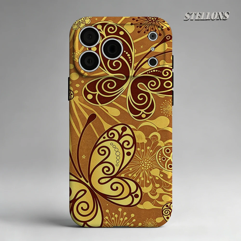 Funda Magnética para Teléfono con Diseño de Mariposa Dorada para iPhone 17 16 15 14 13 Pro Max Plus, Funda Resistente de Una o Dos Capas