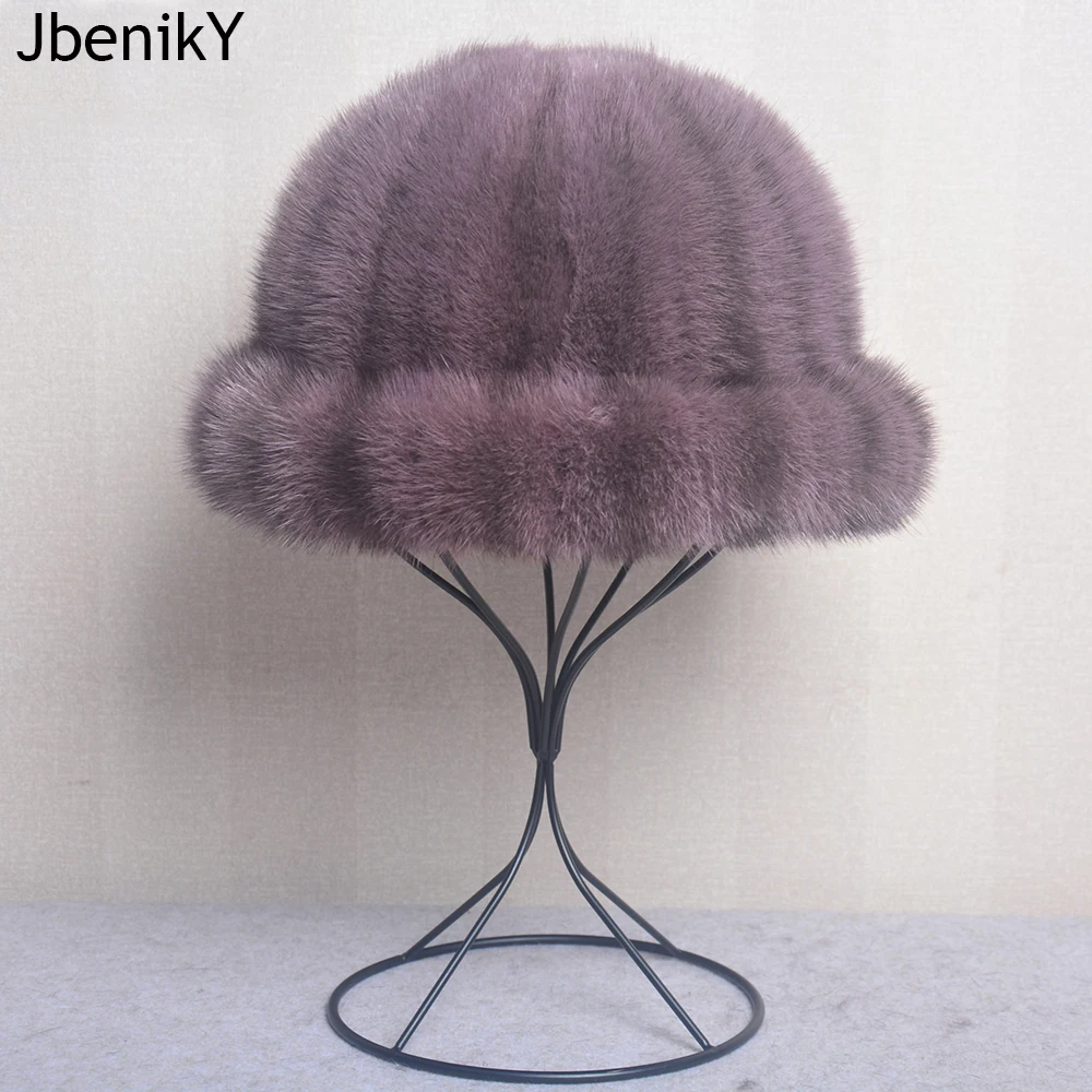 Hot Sale Luxury Women Winter Outdoor Warmth Real Mink Fur Hat Landlord Hat Streetwear Hip Hop Brimless Hat Real Mink Fur Cap