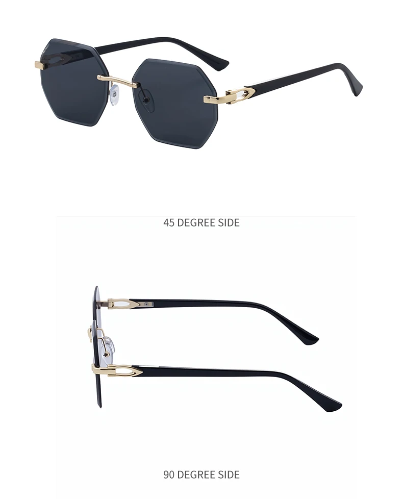 Modische randlose quadratische Sonnenbrille für Damen 2026 – Luxusmarke, sechseckiger Metallrahmen, trendige Outdoor-Sonnenbrille für Frauen – Detail 16