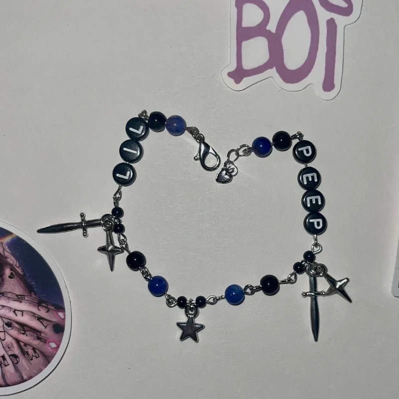 LIL PEEP charm bracelet - castles - star shopping - pink - black - blue- lil peep - gbc - friendship - duo - handmade - bracelet