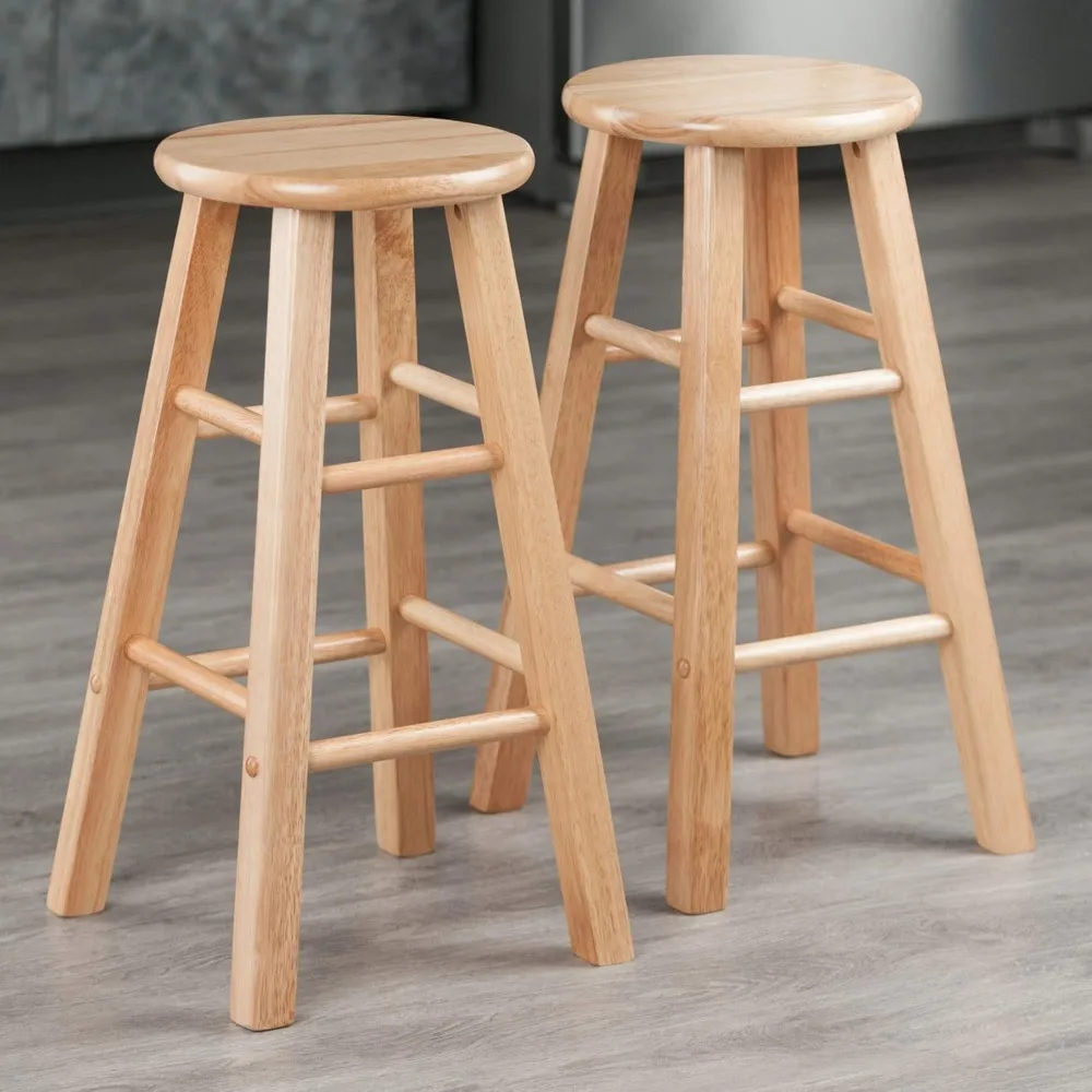 Modern 2-Piece 24-Inch Counter Stool Set, Solid Wood, Natural Finish for Durable and Stylish Seating