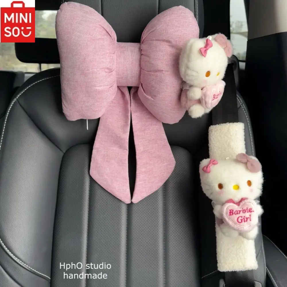 

MINISO HelloKitty Bow Car Neck Pillow Pink Cartoon Car Seat Belt Shoulder Cover Car Interior Decoration Available in All Seasons