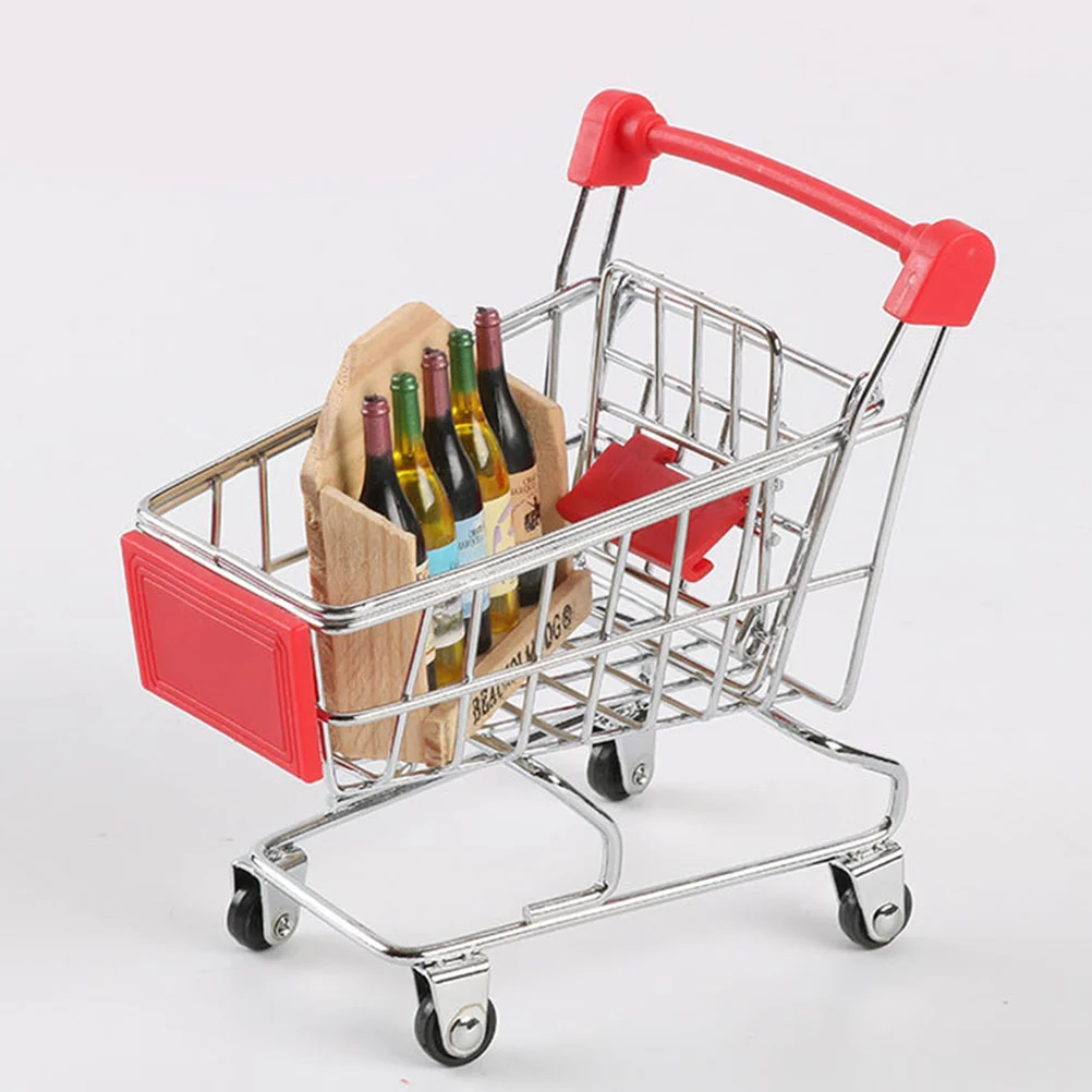 2 Pcs Mini Shopping Cart Desktop Miniature Trolley Toy Model Airplane Decor Storage Small Supermarket Iron