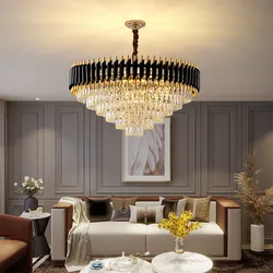 Luxury Black Gold Metal Led Chandeliers For Living Room Dining Modern Lustre K9 Crystal Hanging Lamp Indoor Lighting Fixture