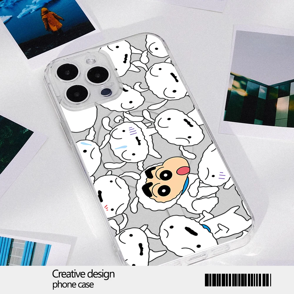 Kawaii Crayon Boy Shinchan Phone Case for iPhone 12 11 13 14 15 16 Max Pro Plus Magsafe Magnetic Wireless Cover