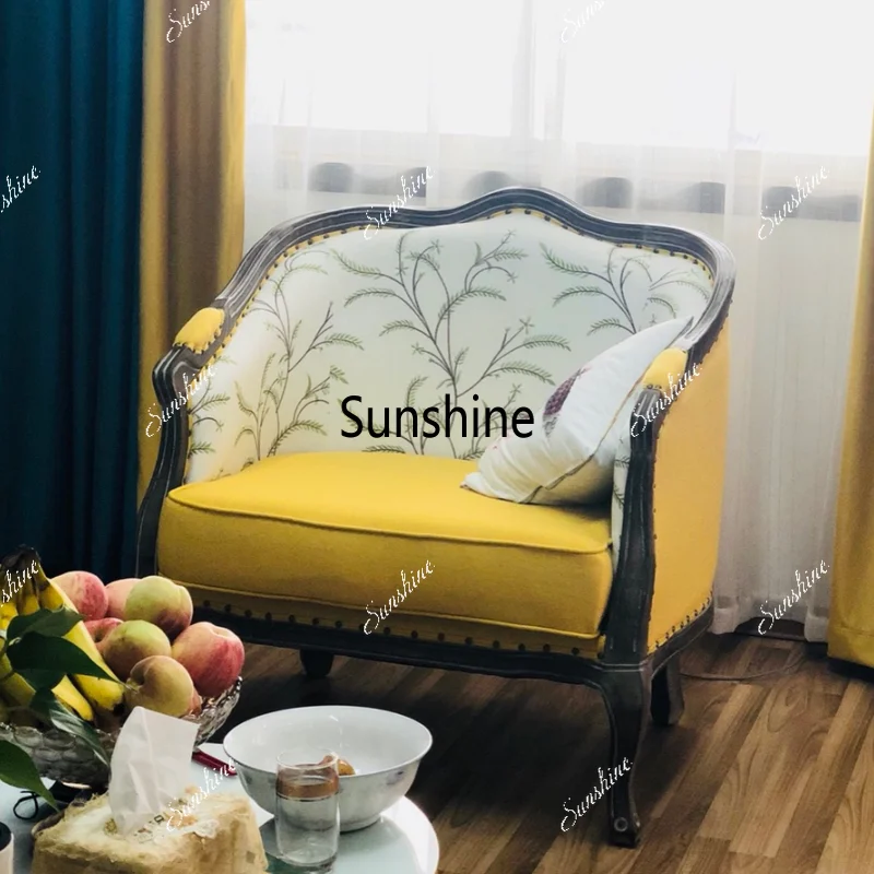 European retro solid wood sofa old modern simple living room