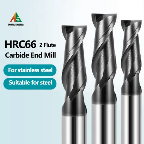 HRC66 CNC Carbide 2 Flute Flat End Mill 1 6 8MM-20MM Shank Tungsten Cutter Metal Steel Machining Tool Key Face Square Router Bit