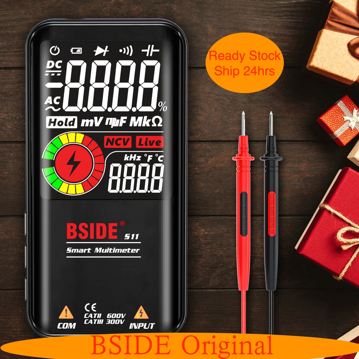 BSIDE S10 / S11 Digital Smart Multimeter Color LCD Display 9999 DC AC Voltage Capacitor Ohm Diode USB Recharge Electric Tester