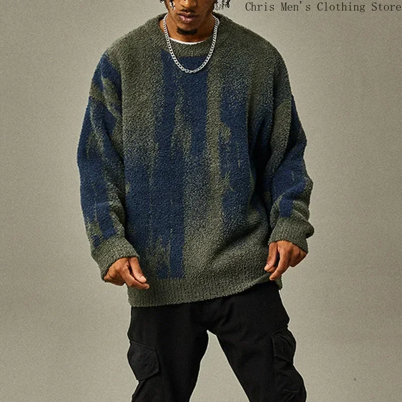 Men's Fashion Match Color Striped Sweater  Autumn/Winter  New Loose Men's Pullover Sweater Casual Soft Fur Coat Hoodie Men