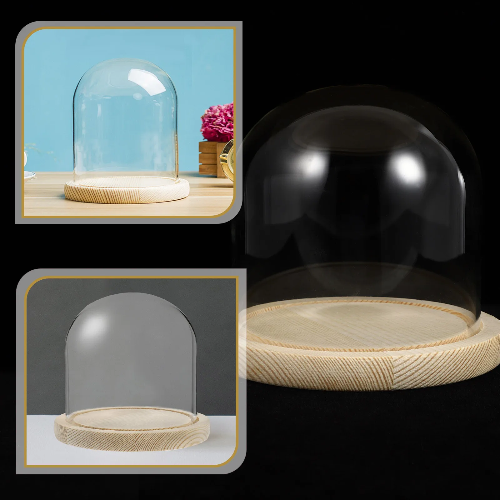 

1 комплект, стеклянная крышка с вечным цветком, прозрачный купол для декоративных фигурок и консервированных цветов, многоцелевой домашний офис