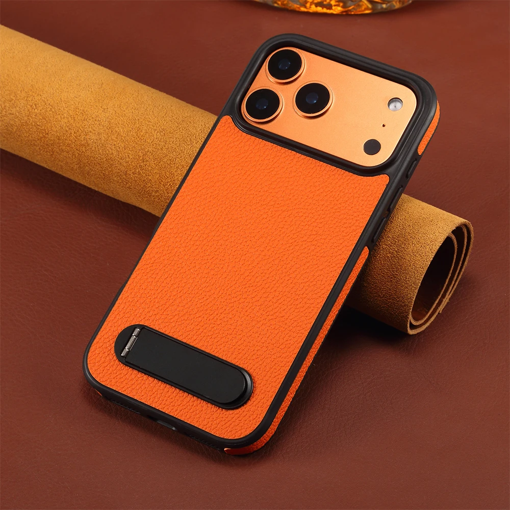 

Luxury PU Leather Phone Case For iPhone 17 16 15 14 13 Pro Max With Stand For MagSafe Wireless Charging Case Drop-proof Cover