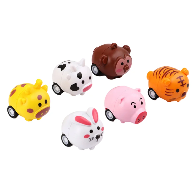 1pc Children Mini Pull Back Car Toy Cartoon Animal Inertia Car Crash Resistant Kids Educational Toy Parent-Child Interactive Toy