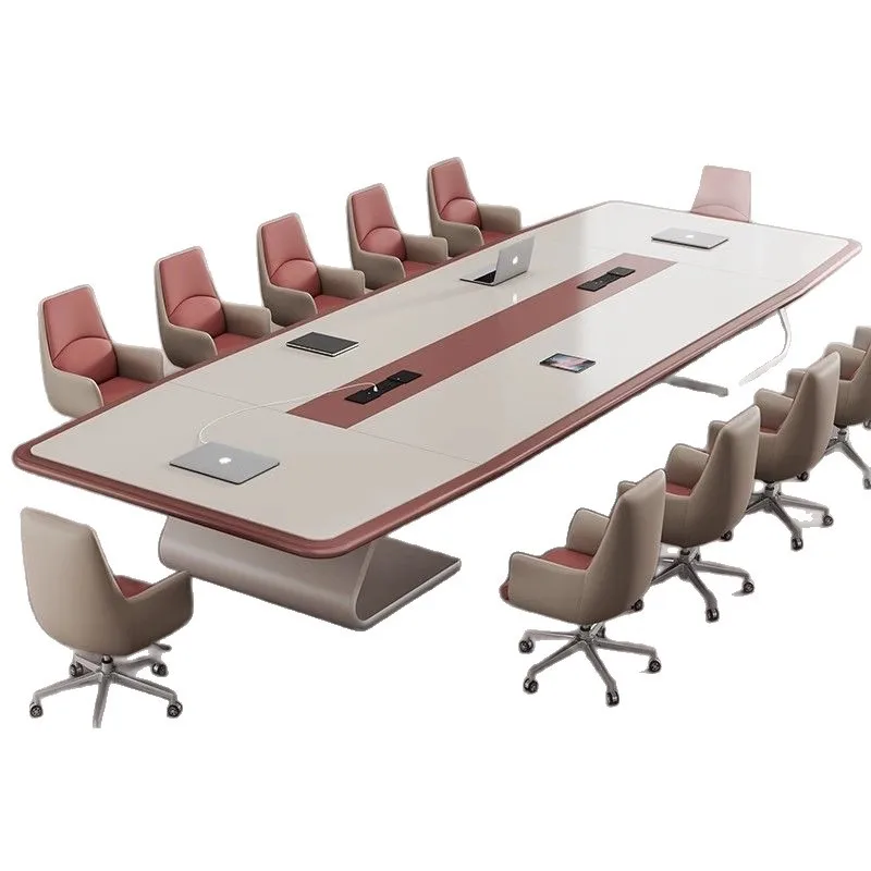 Painted conference table, table and chair combination, simple modern office, high-end atmosphere, large creative strip negotiati
